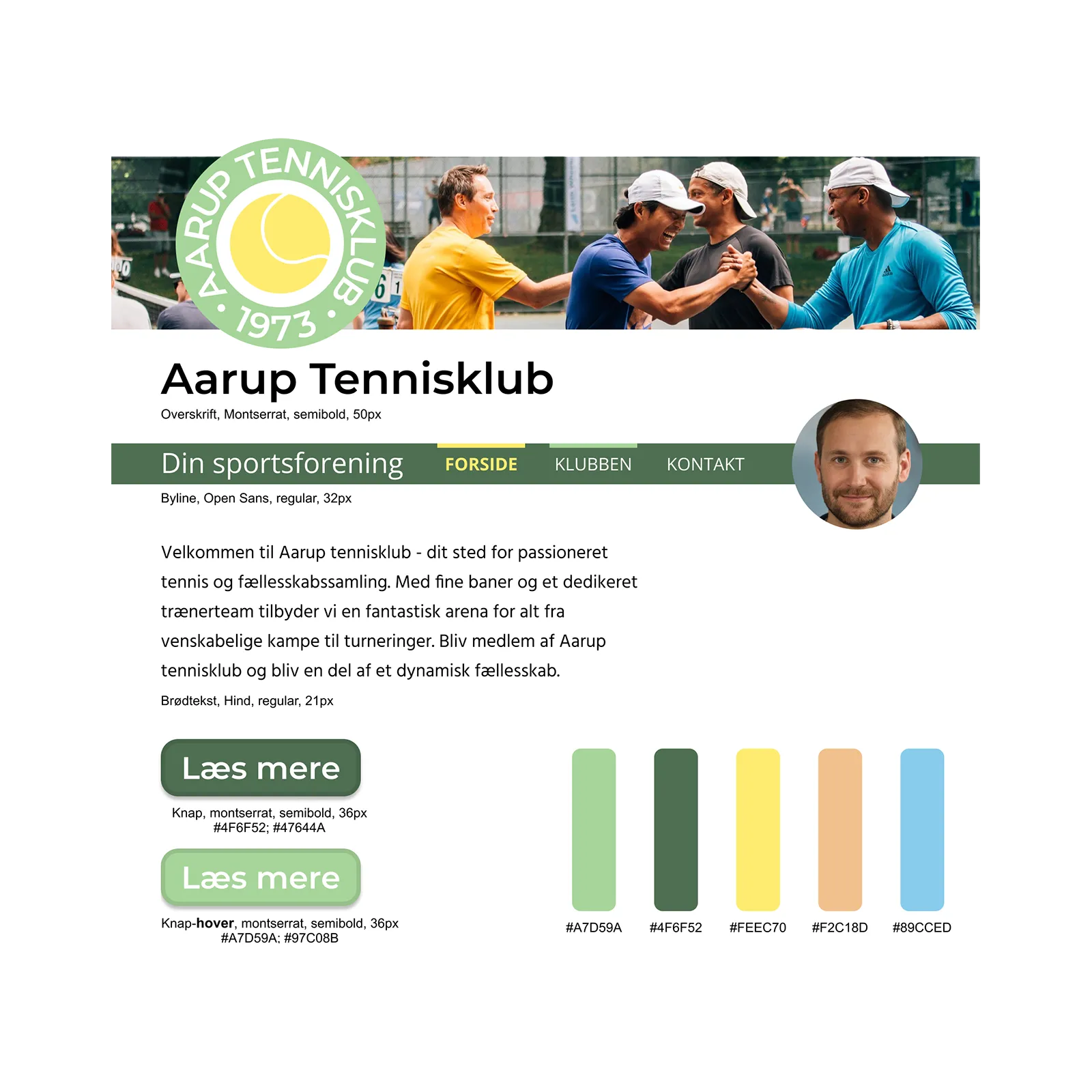 Billede af mit redesign af Aarup Tennisklubs hjemmeside.