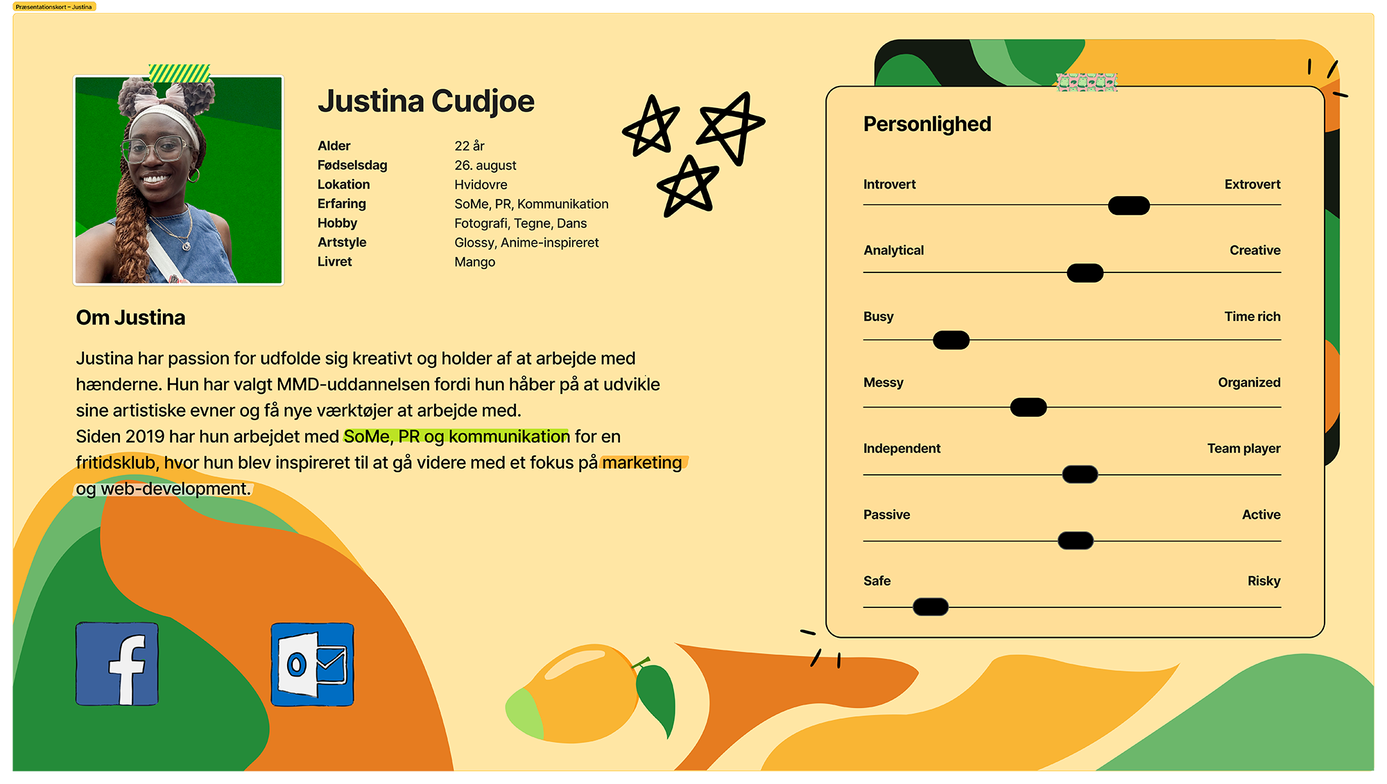 Præsentationskort for Justina Cudjoe