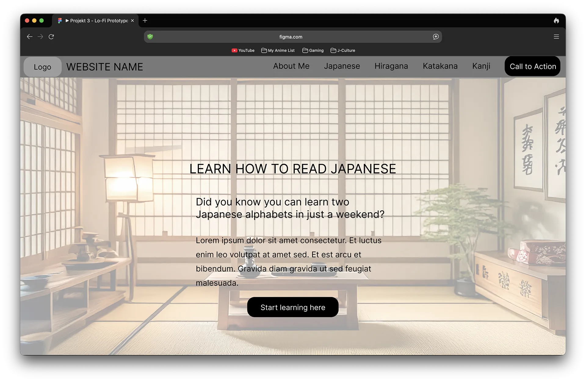 Figma klikbar prototype af en mobilvenlig hjemmeside for en fiktiv kaffebar