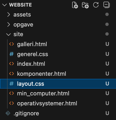 Strukturering af siden i VS Code.